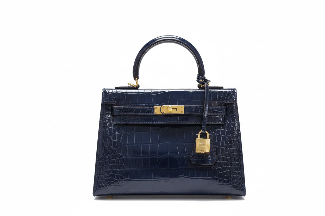 Croc embossed shiny top handle handbag with strap