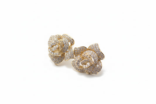 Pave Rose Flower Earrings