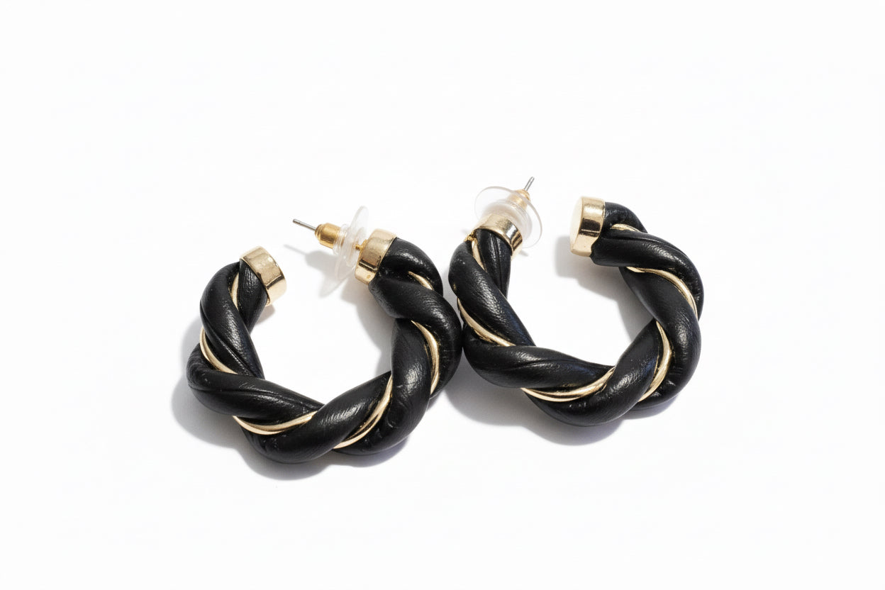 Twisted Leather Hoops