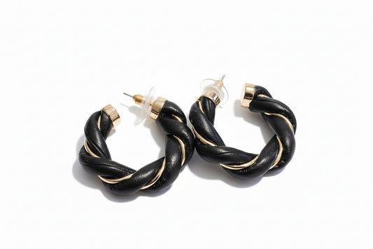 Twisted Leather Hoops